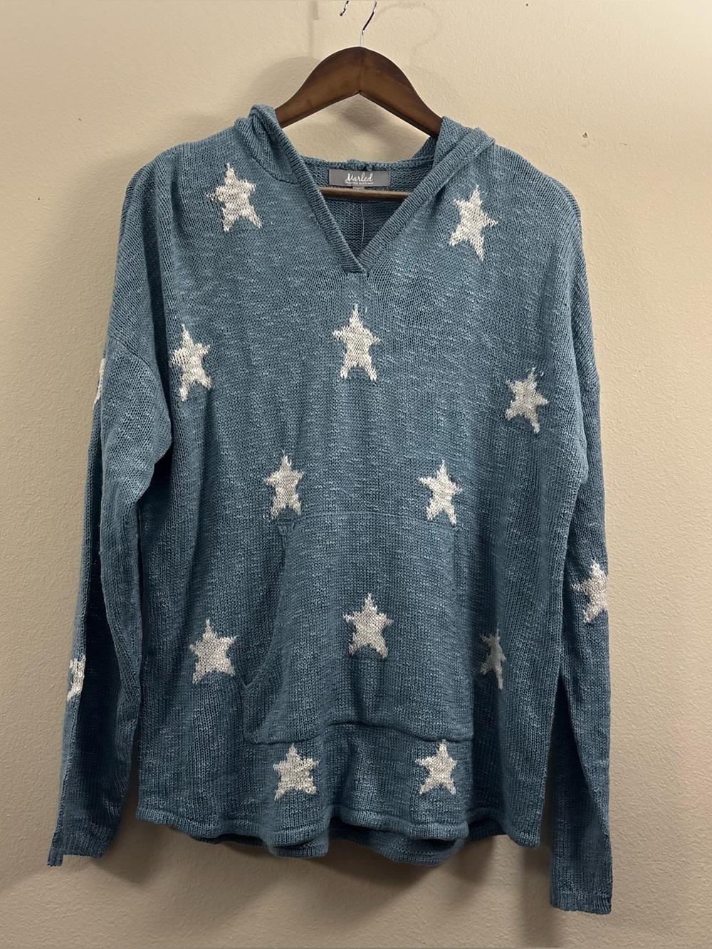 Marled Reunited Blue Stars Beach Hoodie Sweater womens XL NWT celestial coastal